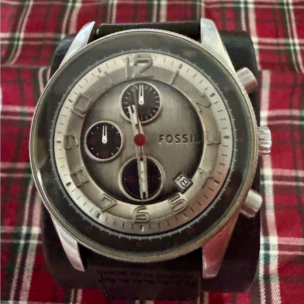 Fossil Black Leather and Stainless Chronograph Watch